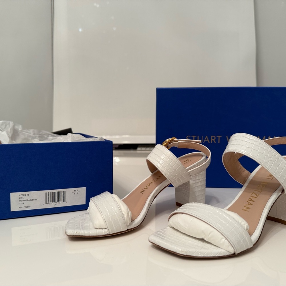Stuart Weitzman Austine Croc-Embossed Leather Sandals